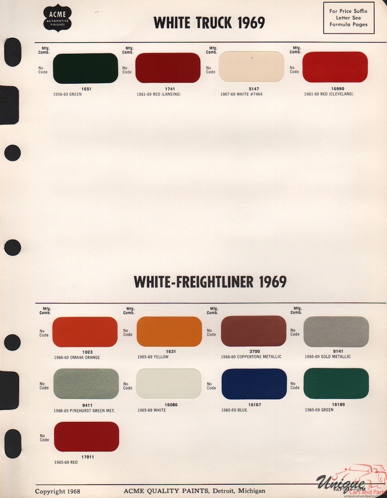 1969 White Trucks Paint Charts Acme